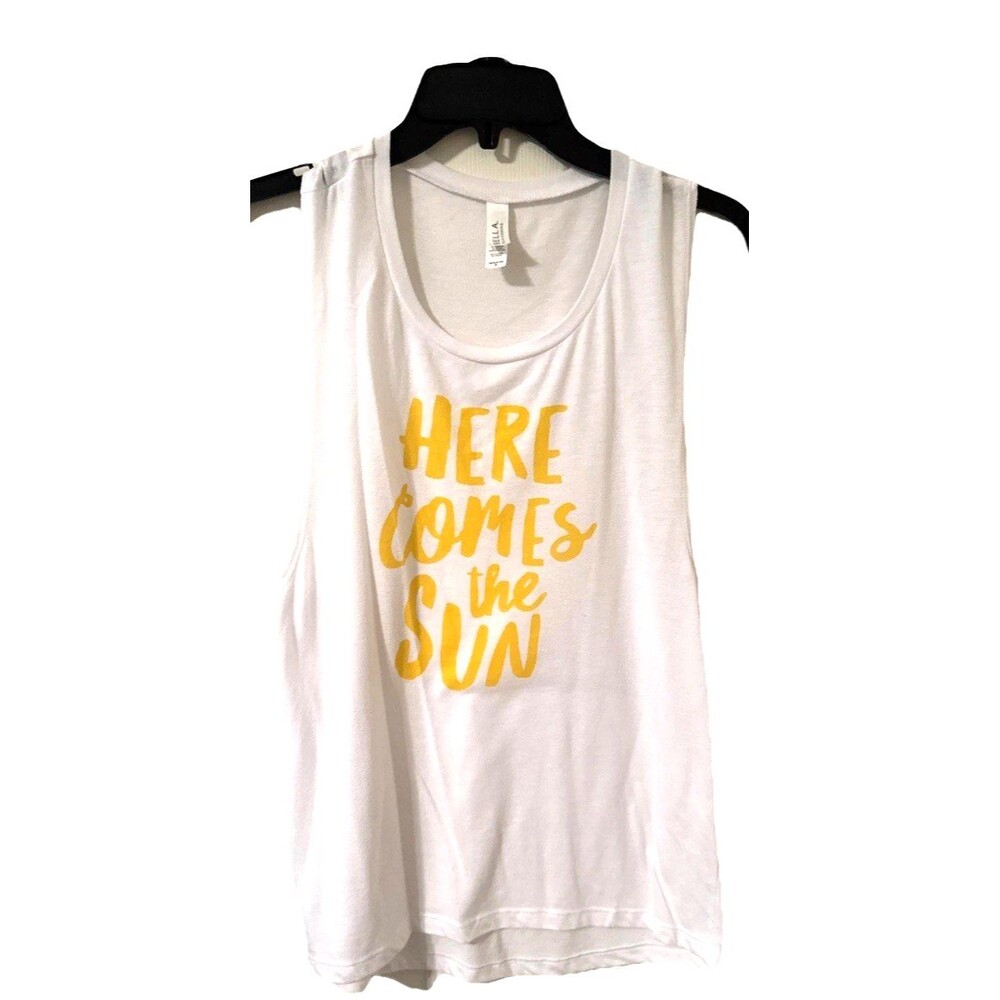 “Here Comes The Sun” Tank Top Tshirt Workout White, Size S